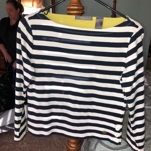 Navy Blue Striped Boat Blouse